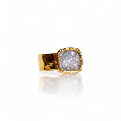 Small Sparkling Square Druzy Ring