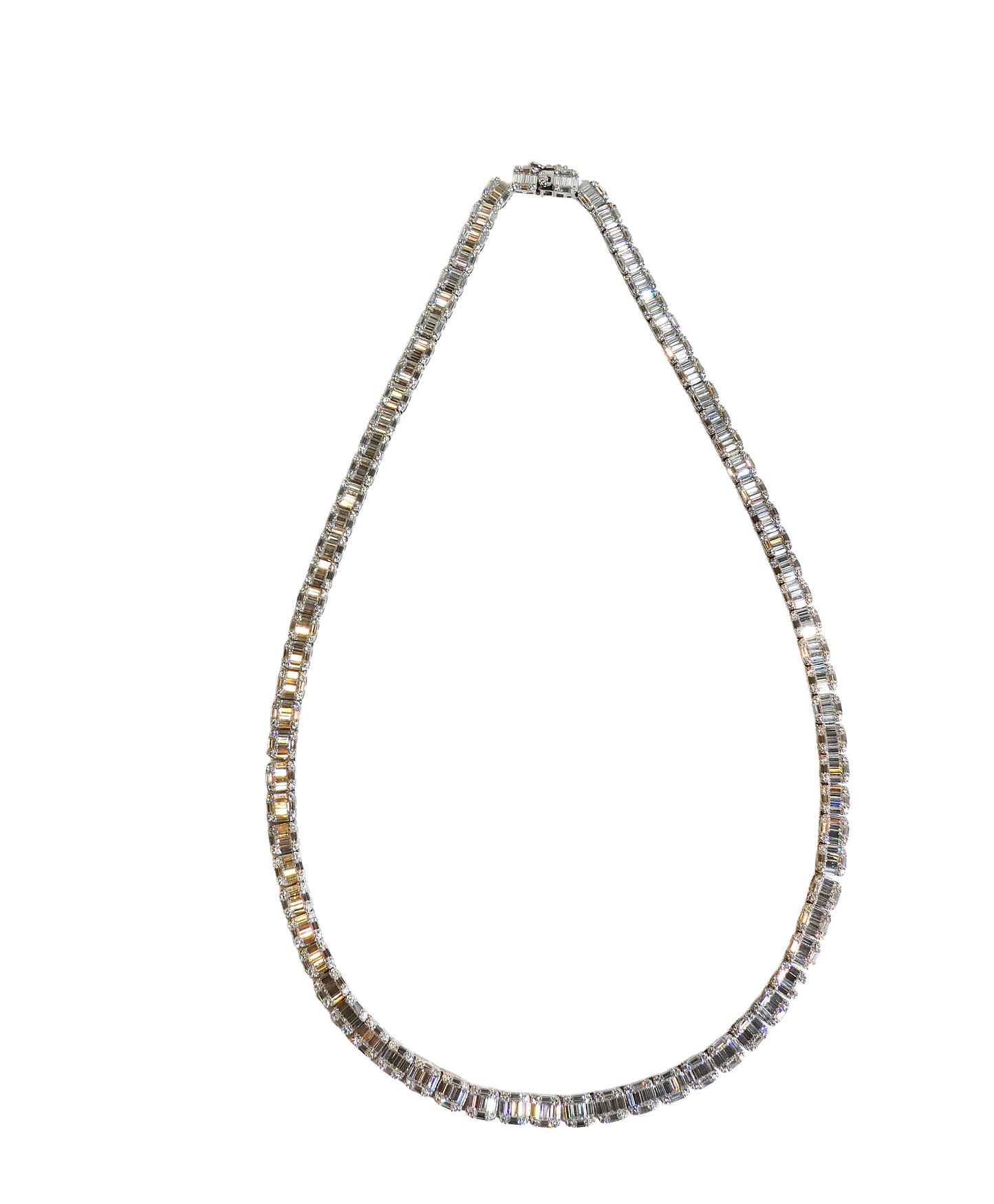 Baguette-Cut Moissanite Tennis Necklace 925 Sterling Silver