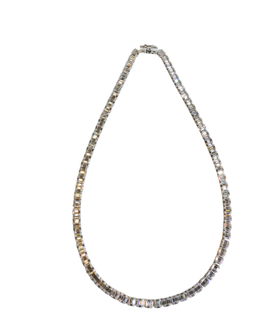 Baguette-Cut Moissanite Tennis Necklace 925 Sterling Silver