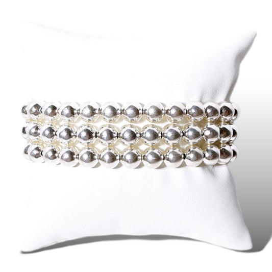 Hematite Silver Ball Beaded Stretch Bracelet- 3