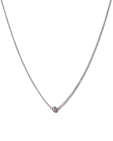 14k White Gold Tiny Diamond Bezel Necklace