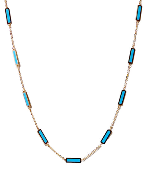 14K Gold Inlay Natural Turquoise Bar Necklace