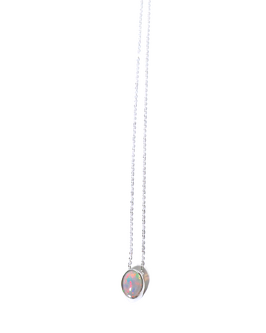 Oval Opal on Sterling Silver Chain Necklace