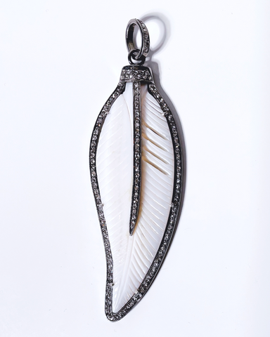 Black Diamond Etched Feather Pendant