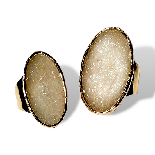 Oval Cream Druzy Ring