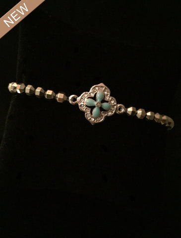 Pyrite with Turquoise Flower Bezel Charm