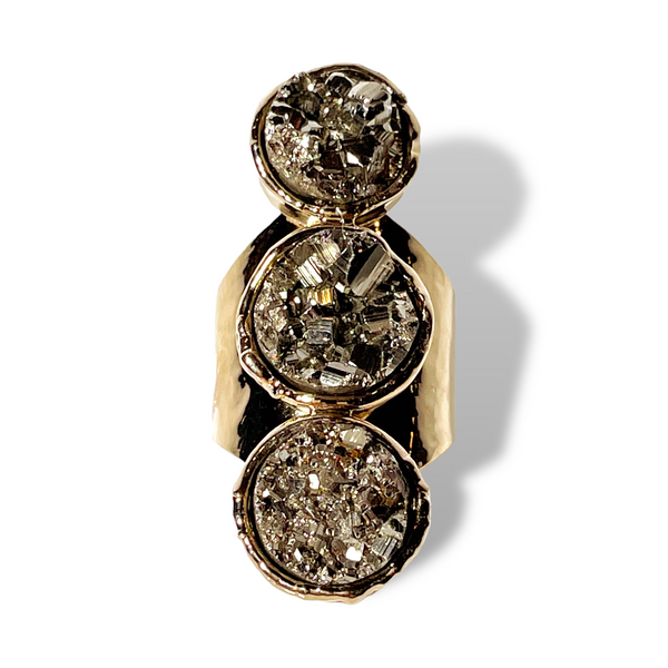 Triple Pyrite Circles Adjustable Ring