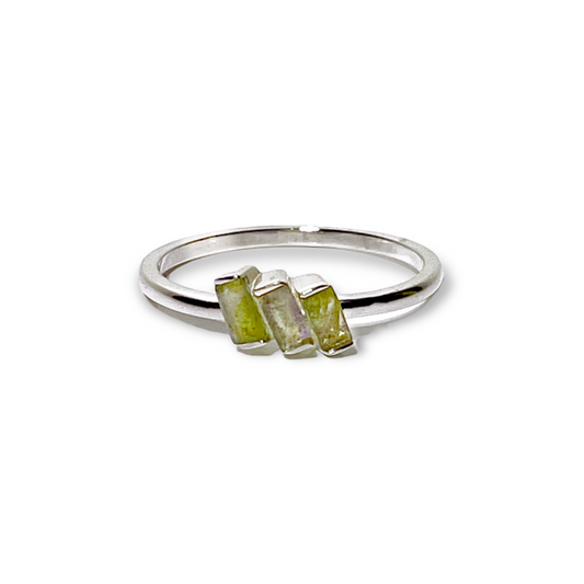 Rectangular Peridot Sterling Silver Ring