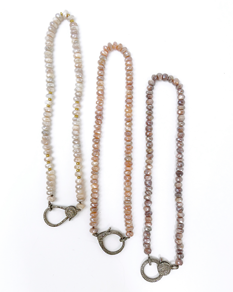 Short Moonstone Beaded Necklaces with Black Diamond Clasp