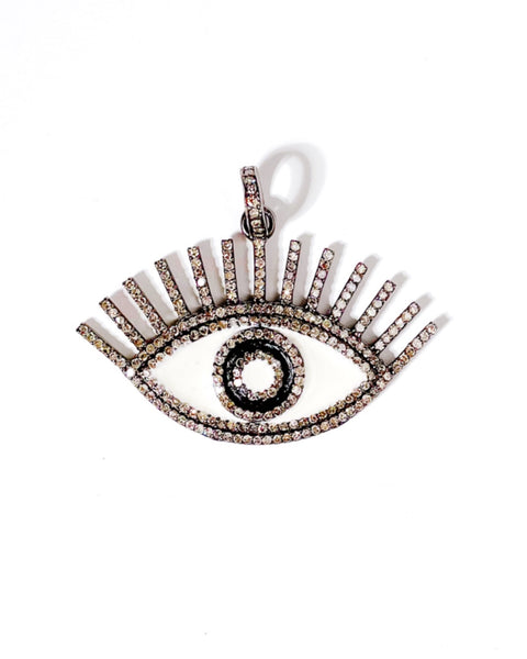 Large Diamond and Enamel Protective Eye Pendant