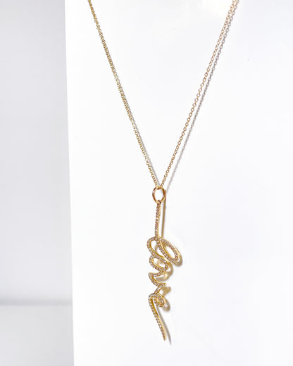14K Gold Cursive Pave Love Necklace
