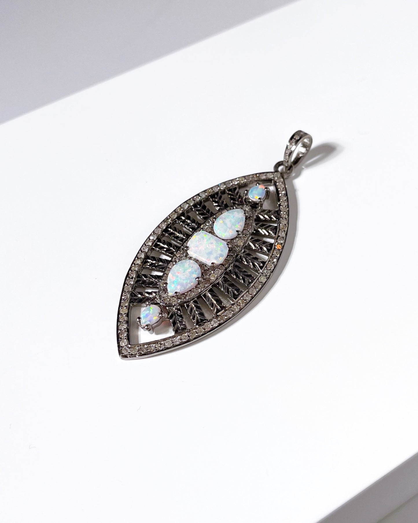 Diamond and Opal Marquise-Shaped Pendant