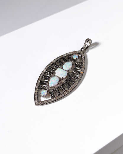 Diamond and Opal Marquise-Shaped Pendant