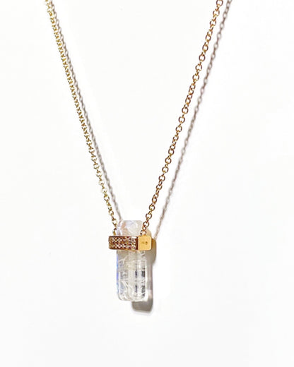 14K Gold Pave Vertical Gemstone Bar Necklace