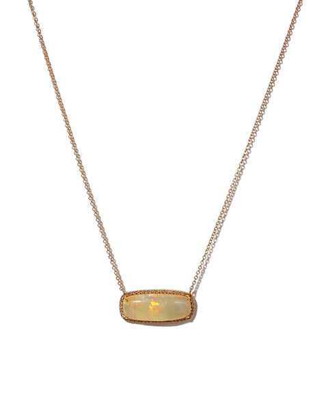 14K Gold Rectangular Opal Bar Necklace