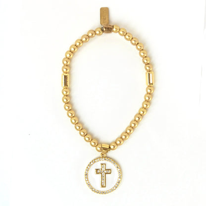 White Enamel Cross Charm Bracelet