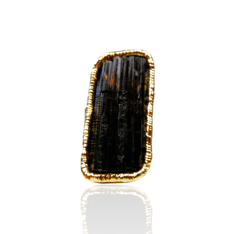 Elegant Long Black Tourmaline Adjustable Ring