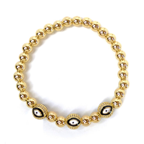 Gold or Silver Beaded Triple Protective Eye Bracelet