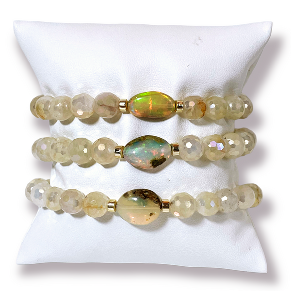 Natural Opal Gemstone Bracelets with Opal Centerpiece