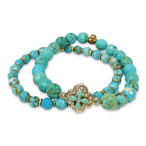 Turquoise Stacking and Flower Bracelet