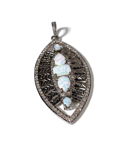 Diamond and Opal Marquise-Shaped Pendant