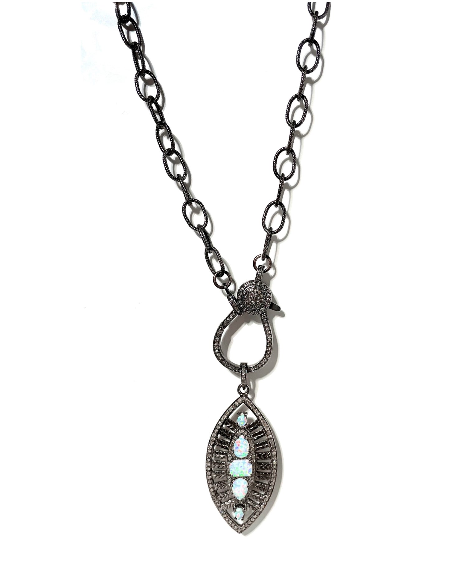 Diamond and Opal Marquise-Shaped Pendant