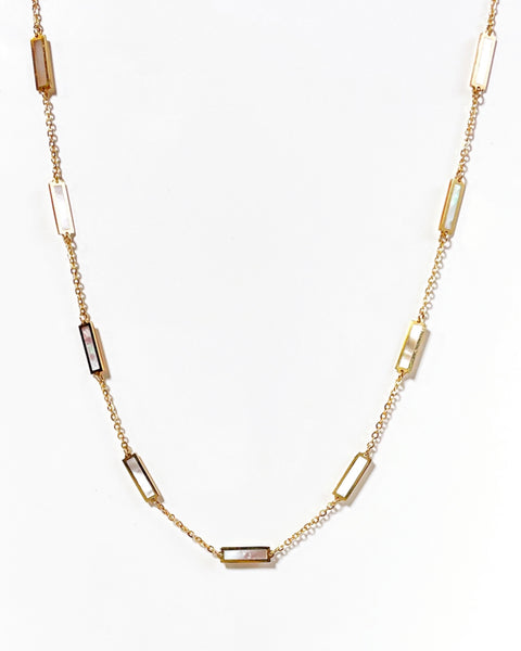 14K Gold Inlay Mother of Pearl Station Necklace