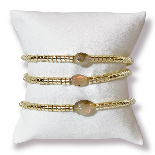 One Natural Hematite Bracelet with Opal Centerpiece