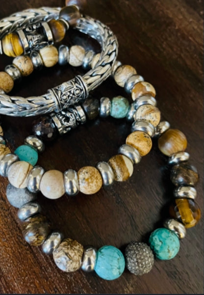 Men's turquoise and black diamond bracelet