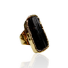 Elegant Long Black Tourmaline Adjustable Ring