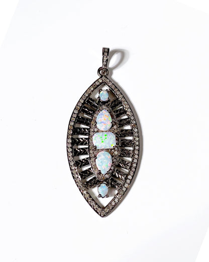Diamond and Opal Marquise-Shaped Pendant
