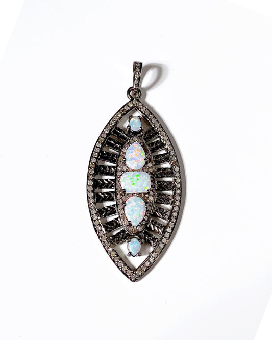 Diamond and Opal Marquise-Shaped Pendant