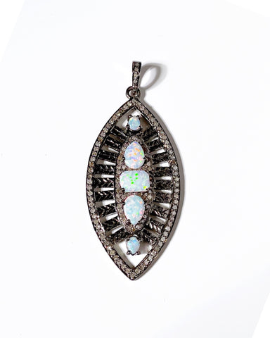 Diamond and Opal Feather Pendant