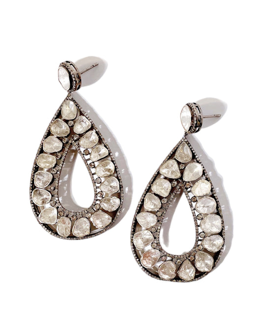 Large Raw Diamond Teardrop Earrings