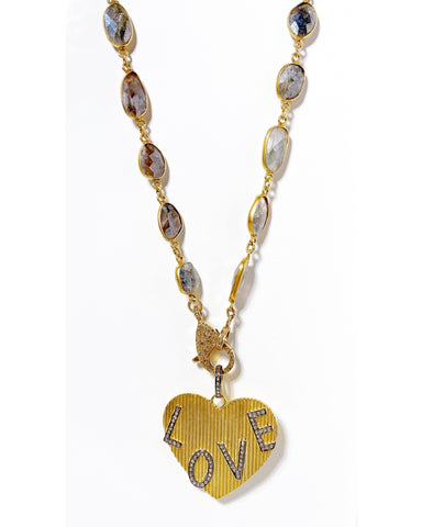 Gemstone Chain with Diamond Love Heart Pendant