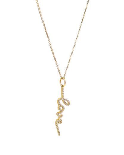 14K Gold Cursive Pave Love Necklace