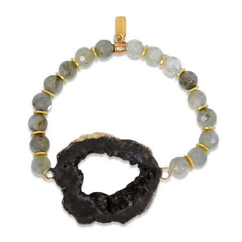 Labradorite Bracelet with Onyx Druzy Centerpiece