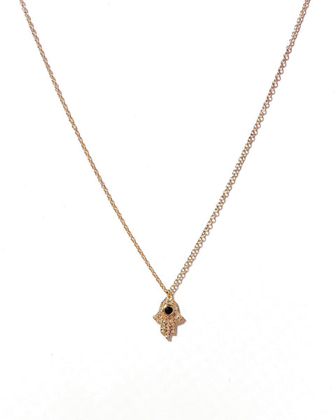 14K Gold Pave Tiny Hamsa Necklace
