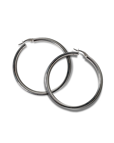 Round Hollow Hoops in Sterling Silver 925